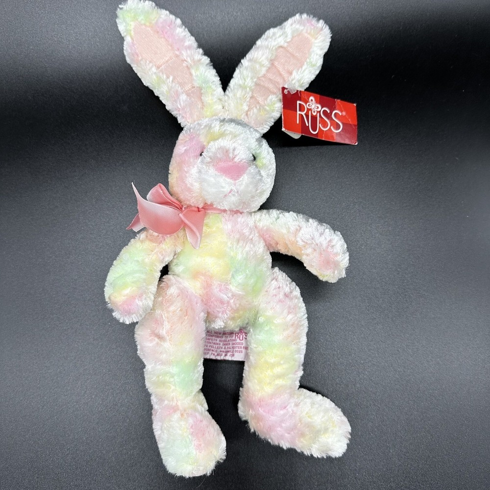 Russ Berrie‎ Rainbow Rabbit Bunny 11" Plush Stuffed Animal Tie Dye Easter Core